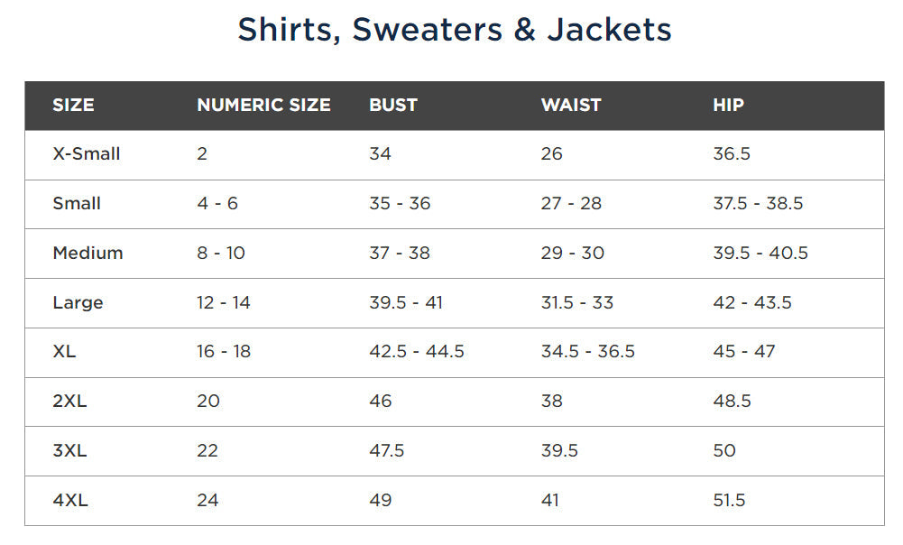 Size chart for Cutter and Buck Women's Prospect Polo
