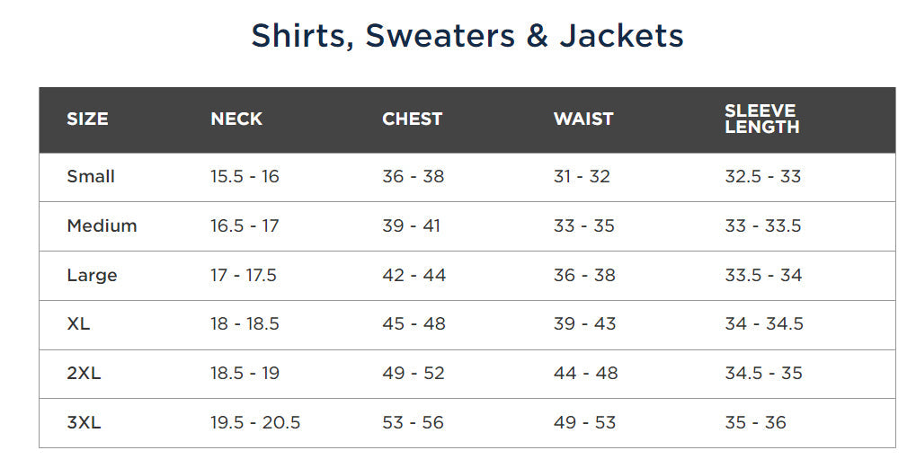Size chart for Cutter and Buck Charter Eco Recycled Men's Anorak Jacket