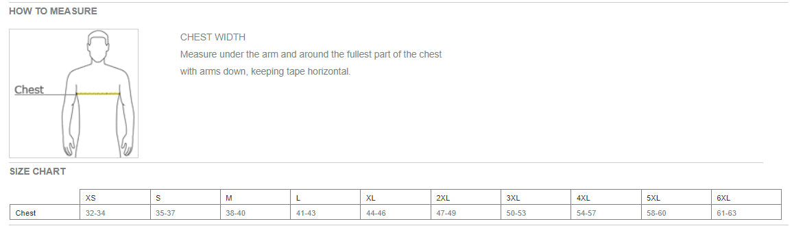 Size chart for Port Authority All-Conditions Jacket